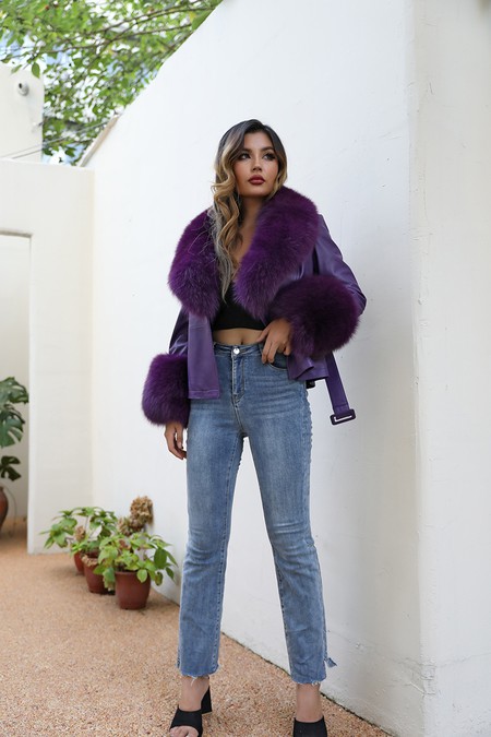 Black Leather Coat With White fur